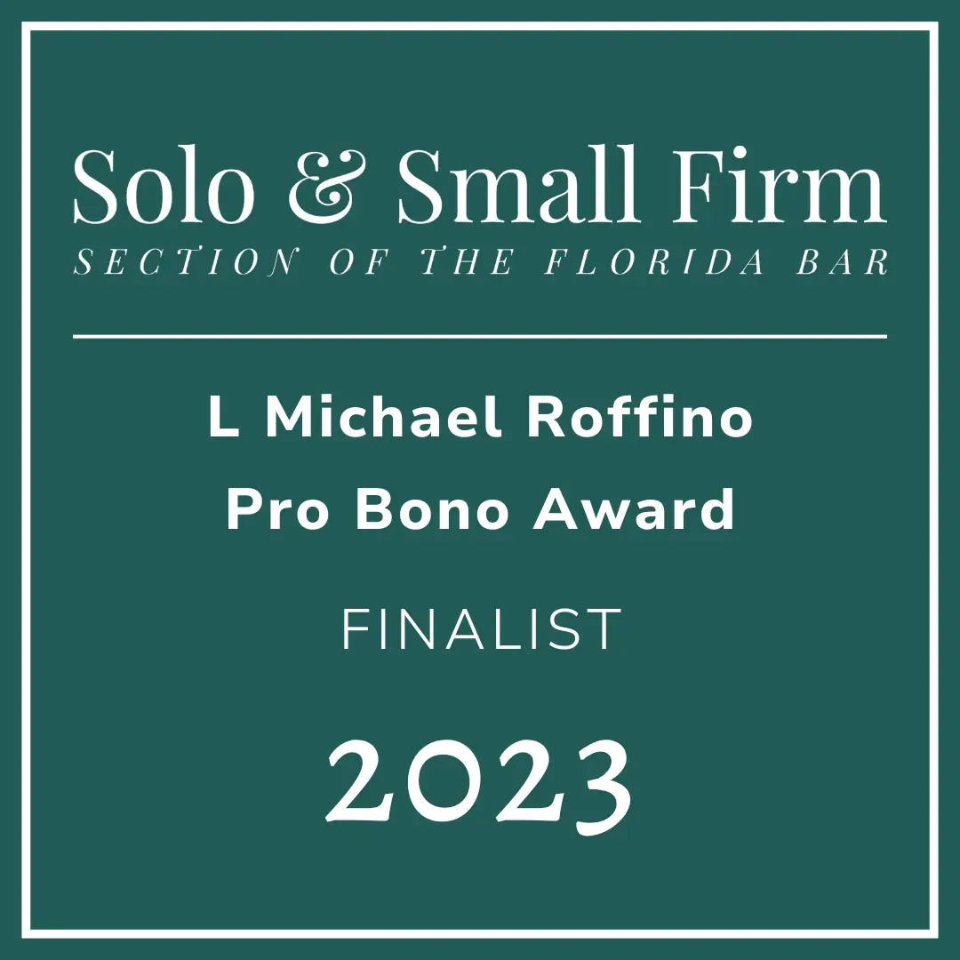 Solo and Small Firm Pro Bono Award recognizing legal volunteer service 2023