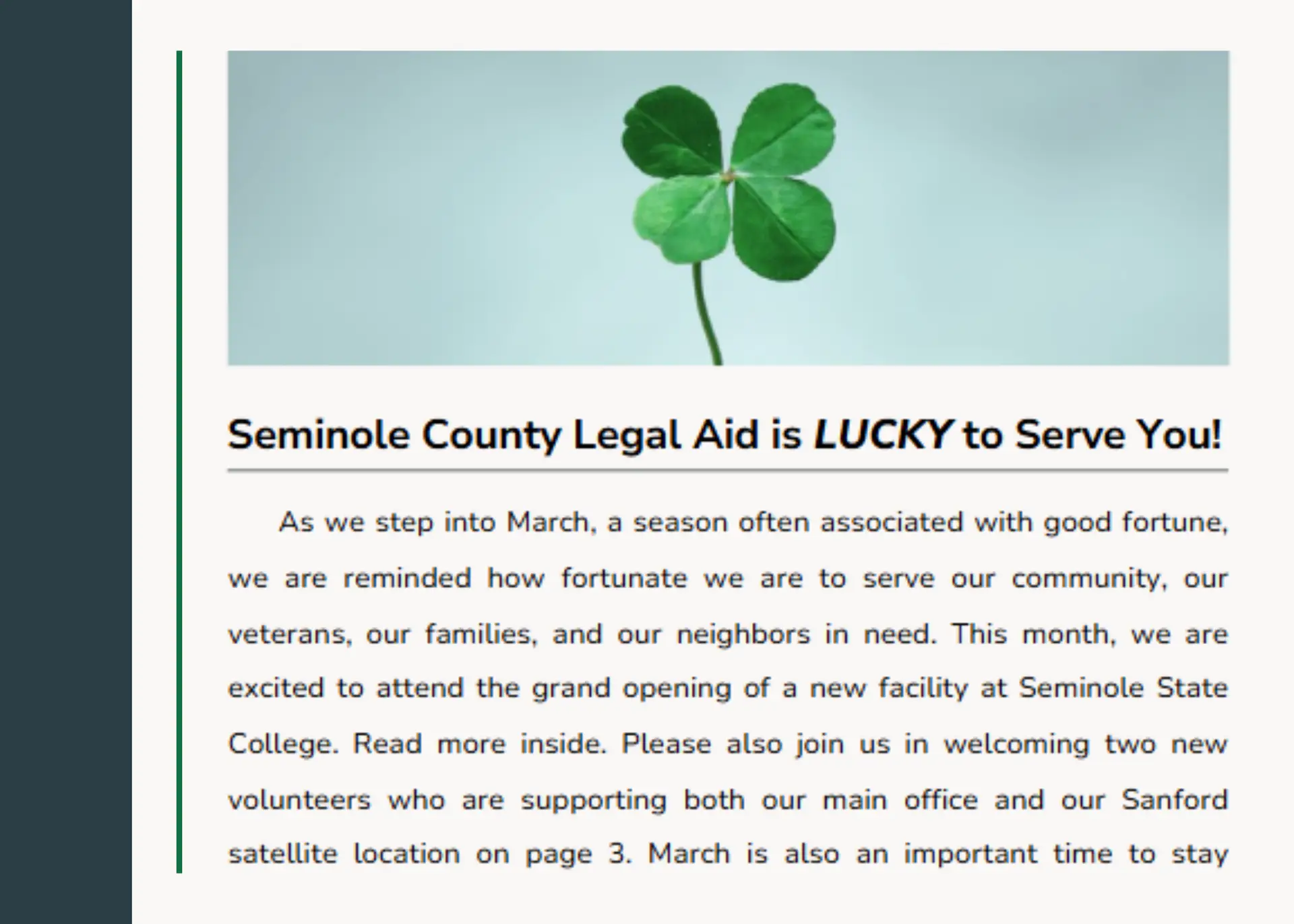 Seminole County Legal Aid March 2026 Newsletter